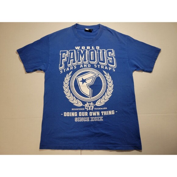 World Famous Stars & Straps Travis Barker blink 182 Mens Size Large Y2K Blue VTG - Picture 1 of 6